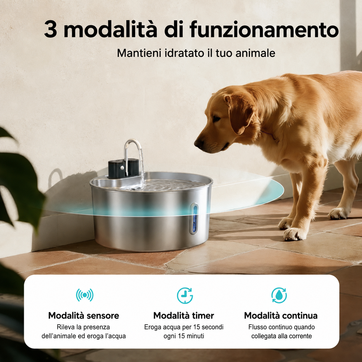 Fontanella in Acciaio Inox 7 L con Sensore e Ricarica Wireless