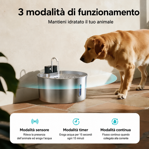 Fontanella in Acciaio Inox 7 L con Sensore e Ricarica Wireless