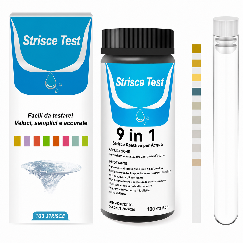 Strisce Test 9 in 1 per Analisi dell'Acqua d'Acquario - 100 pezzi