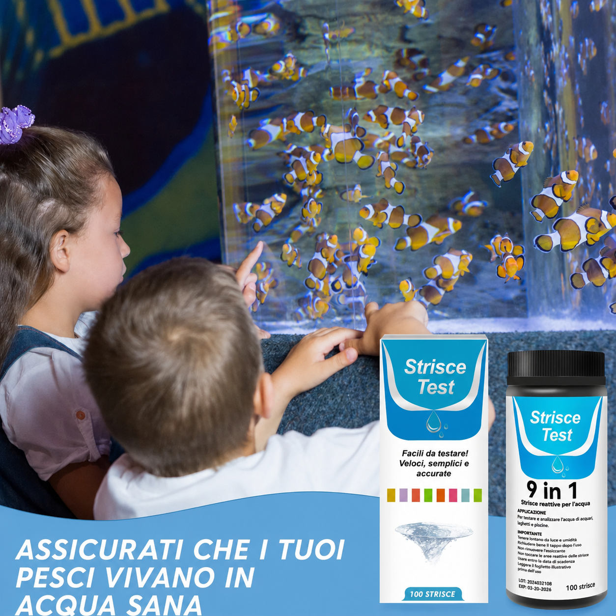 Strisce Test 9 in 1 per Analisi dell'Acqua d'Acquario - 100 pezzi