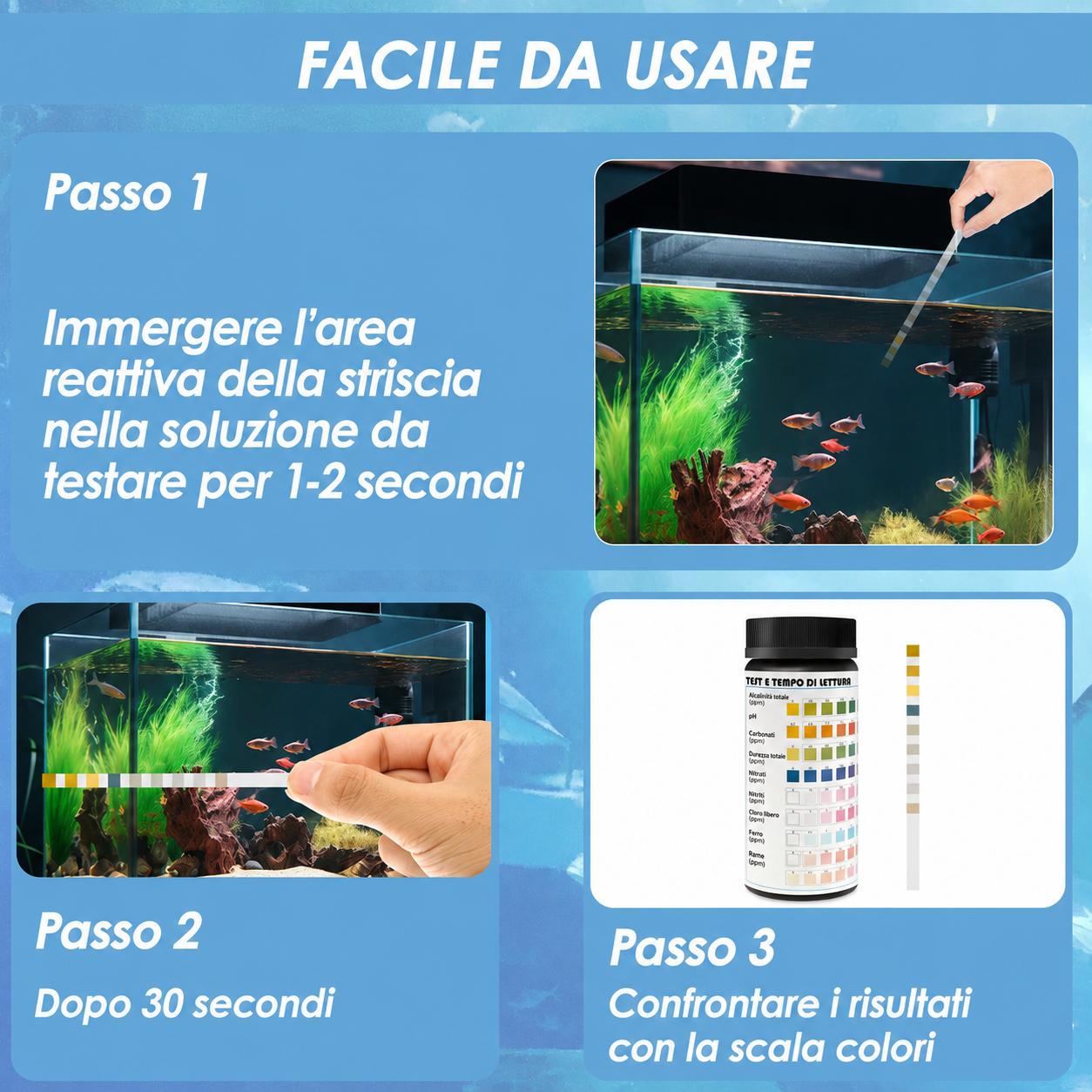 Strisce Test 9 in 1 per Analisi dell'Acqua d'Acquario - 100 pezzi