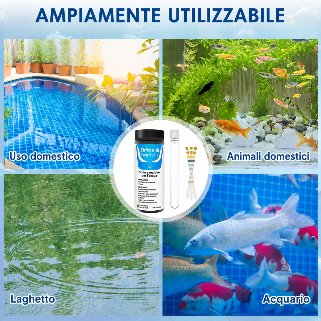 Strisce Test 9 in 1 per Analisi dell'Acqua d'Acquario - 100 pezzi