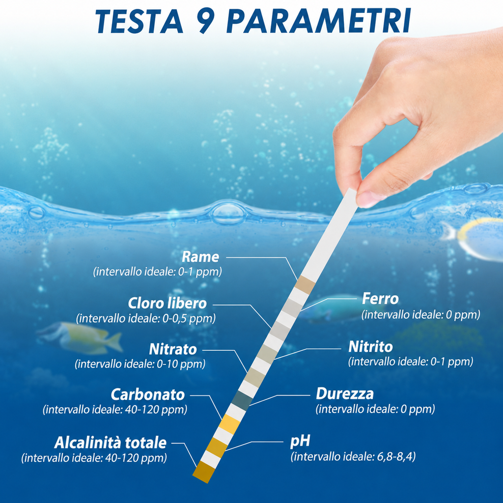 Strisce Test 9 in 1 per Analisi dell'Acqua d'Acquario - 100 pezzi