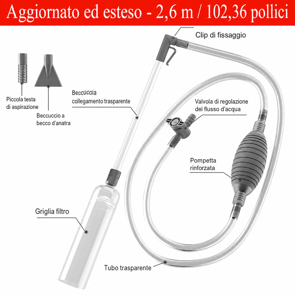 Sifone Aspiratore per Ghiaia e Cambio Acqua Acquario