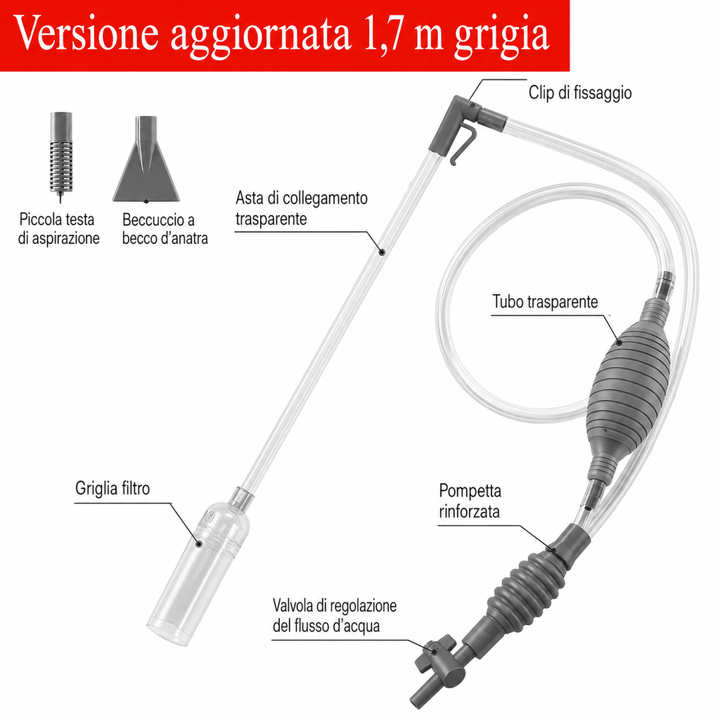 Sifone Aspiratore per Ghiaia e Cambio Acqua Acquario