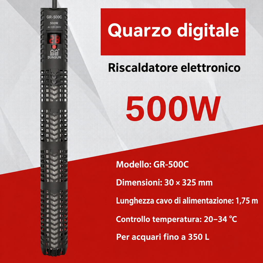 Riscaldatore Sommergibile con Termostato per Acquari - Spina Europea