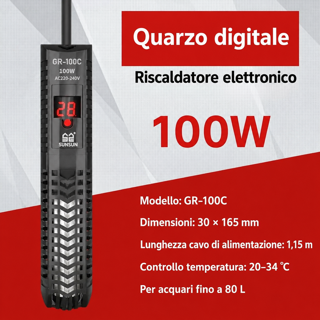 Riscaldatore Sommergibile con Termostato per Acquari - Spina Europea