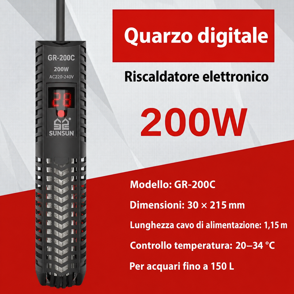 Riscaldatore Sommergibile con Termostato per Acquari - Spina Europea