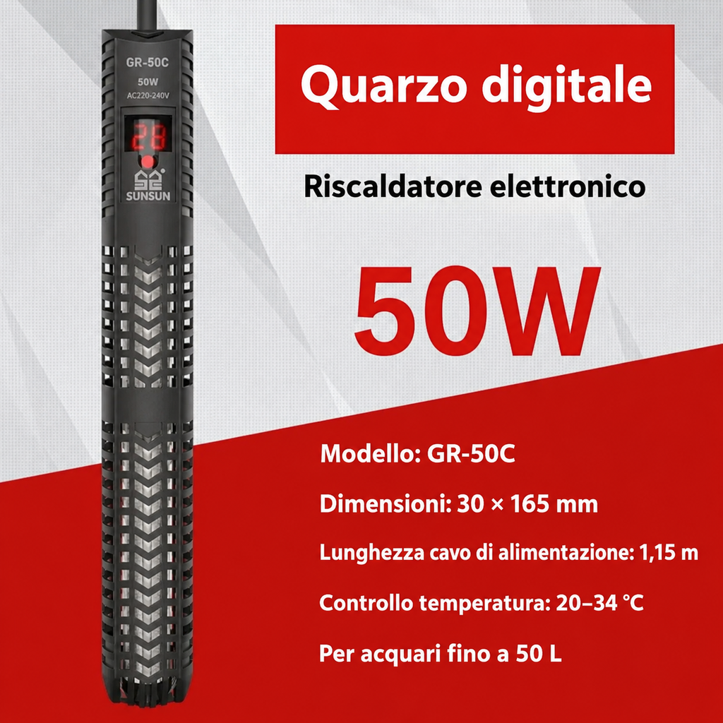 Riscaldatore Sommergibile con Termostato per Acquari - Spina Europea