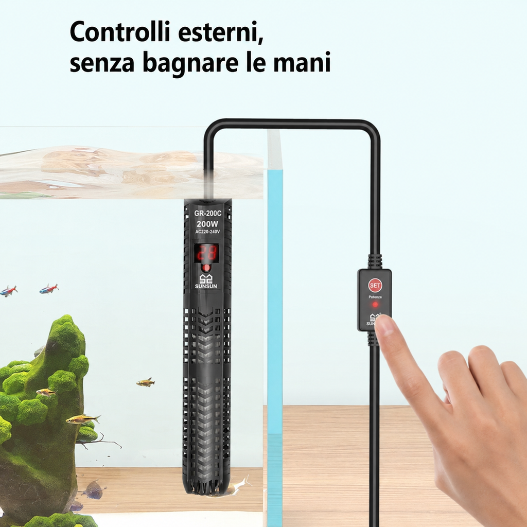 Riscaldatore Sommergibile con Termostato per Acquari - Spina Europea