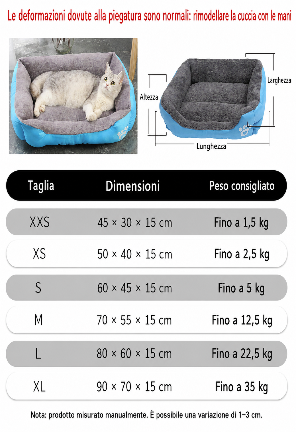 Cuccia Divano Quadrata Imbottita e Lavabile per Cani