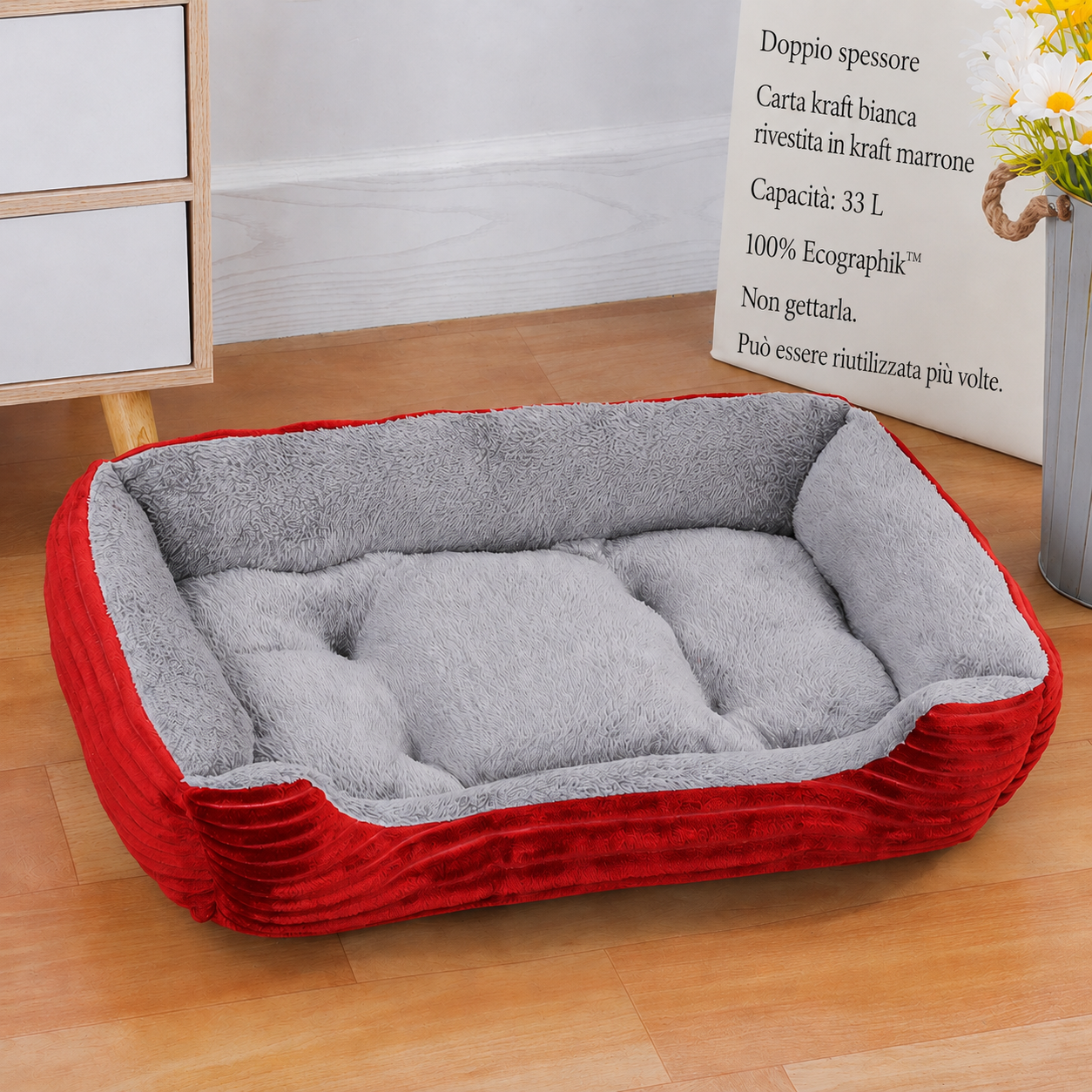 Cuccia Divano Quadrata Imbottita e Lavabile per Cani