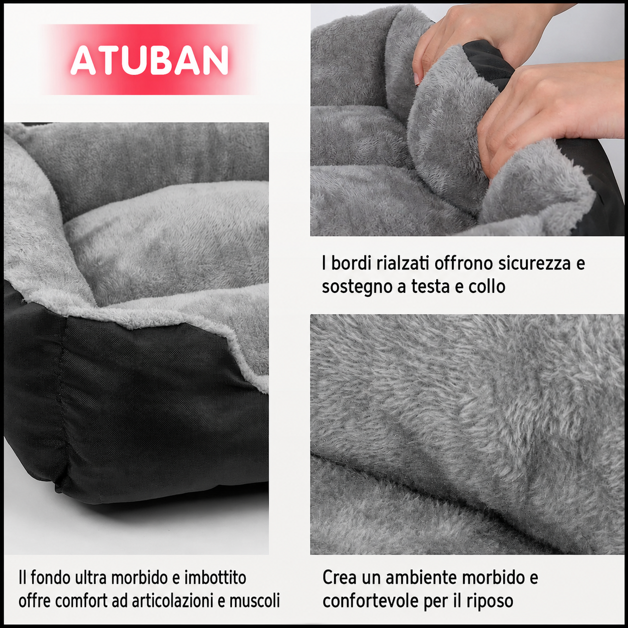 Cuccia Divano Quadrata Imbottita e Lavabile per Cani — foto 20