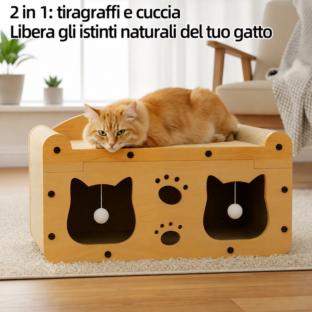 Tiragraffi 2 in 1 con Cuccia Integrata per Gatti