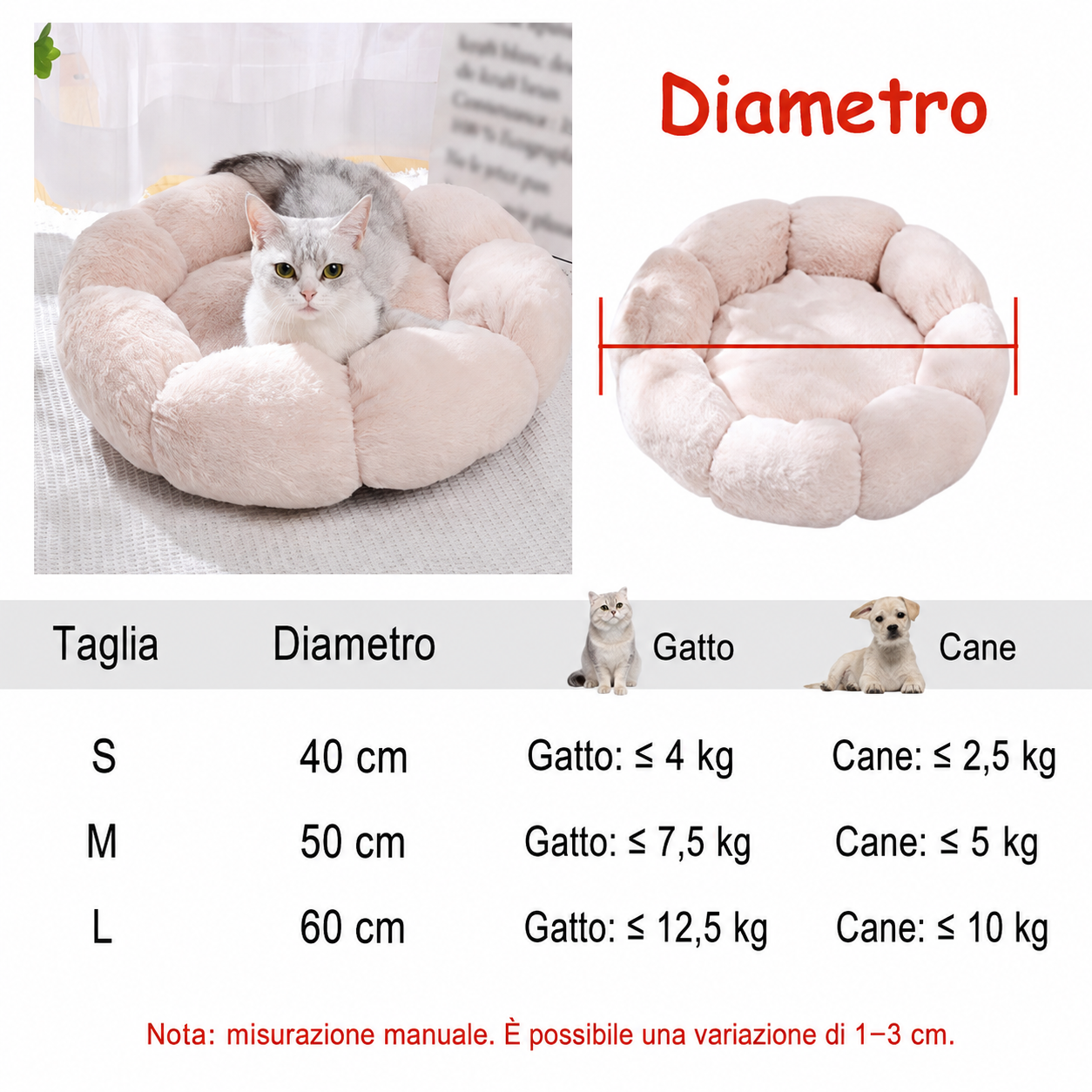 Cuccia Rotonda in Peluche Lavabile per Cani e Gatti
