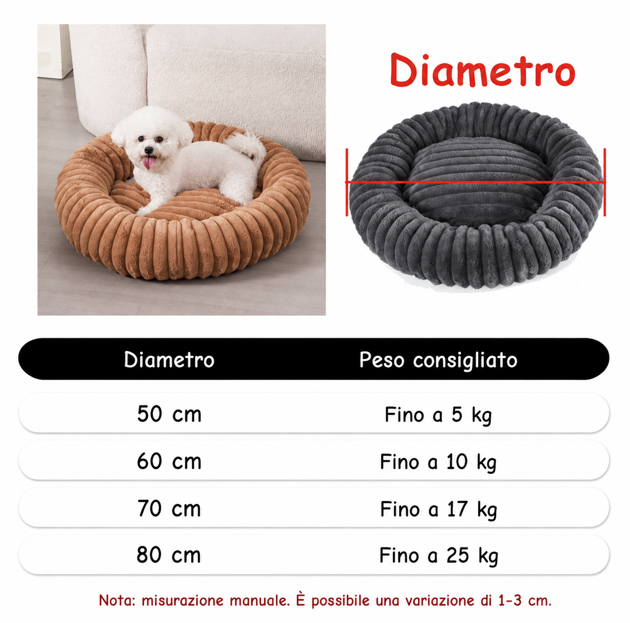 Cuccia Rotonda in Peluche Lavabile per Cani e Gatti