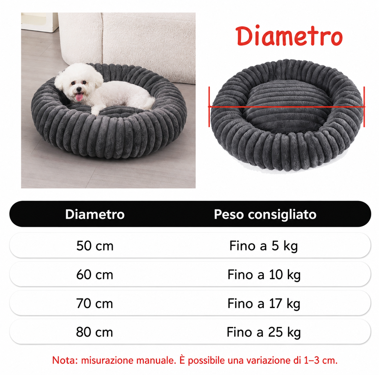 Cuccia Rotonda in Peluche Lavabile per Cani e Gatti — foto 22