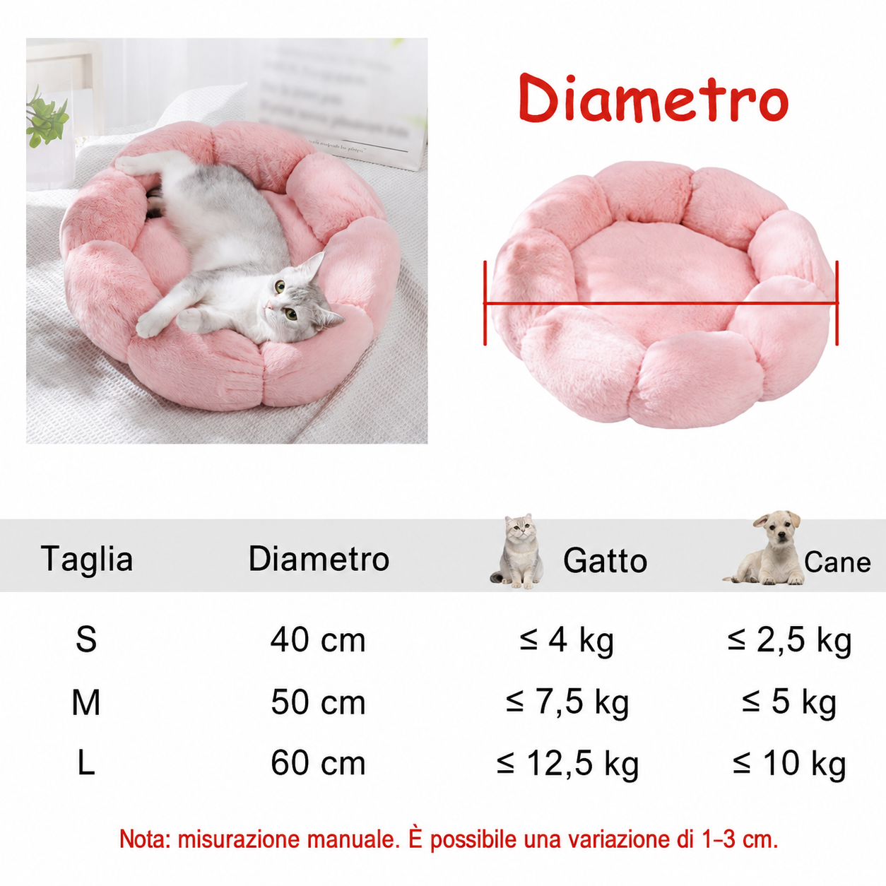 Cuccia Rotonda in Peluche Lavabile per Cani e Gatti