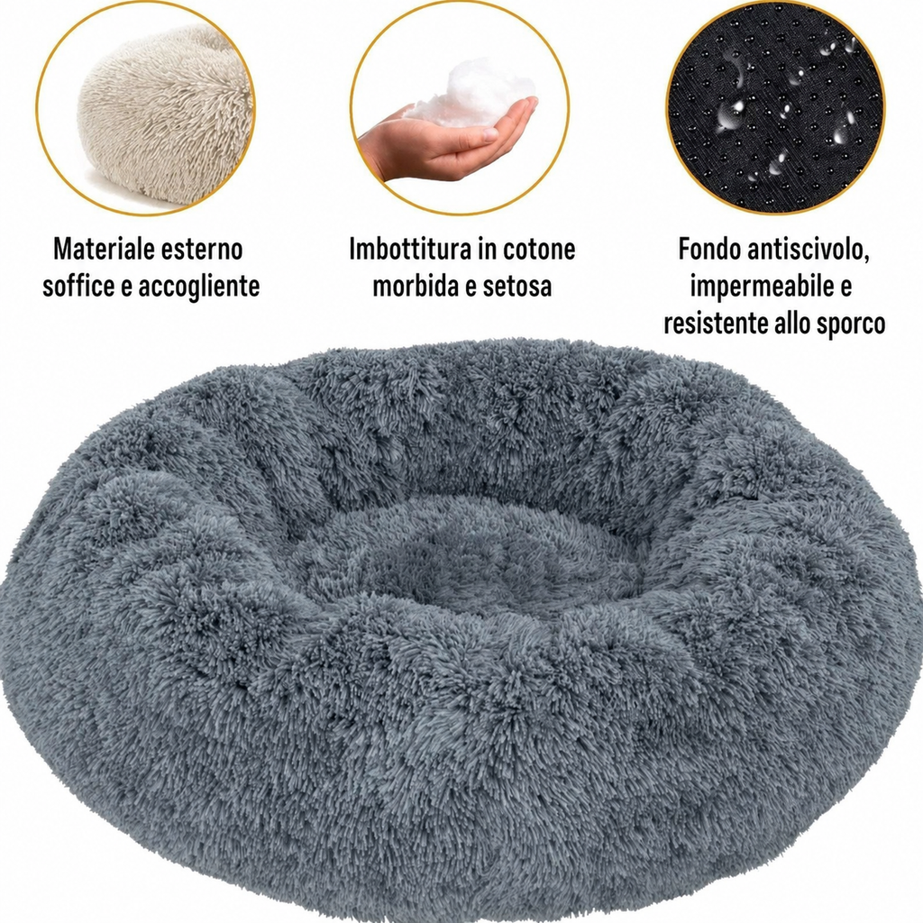 Cuccia Rotonda in Peluche Lavabile per Cani e Gatti