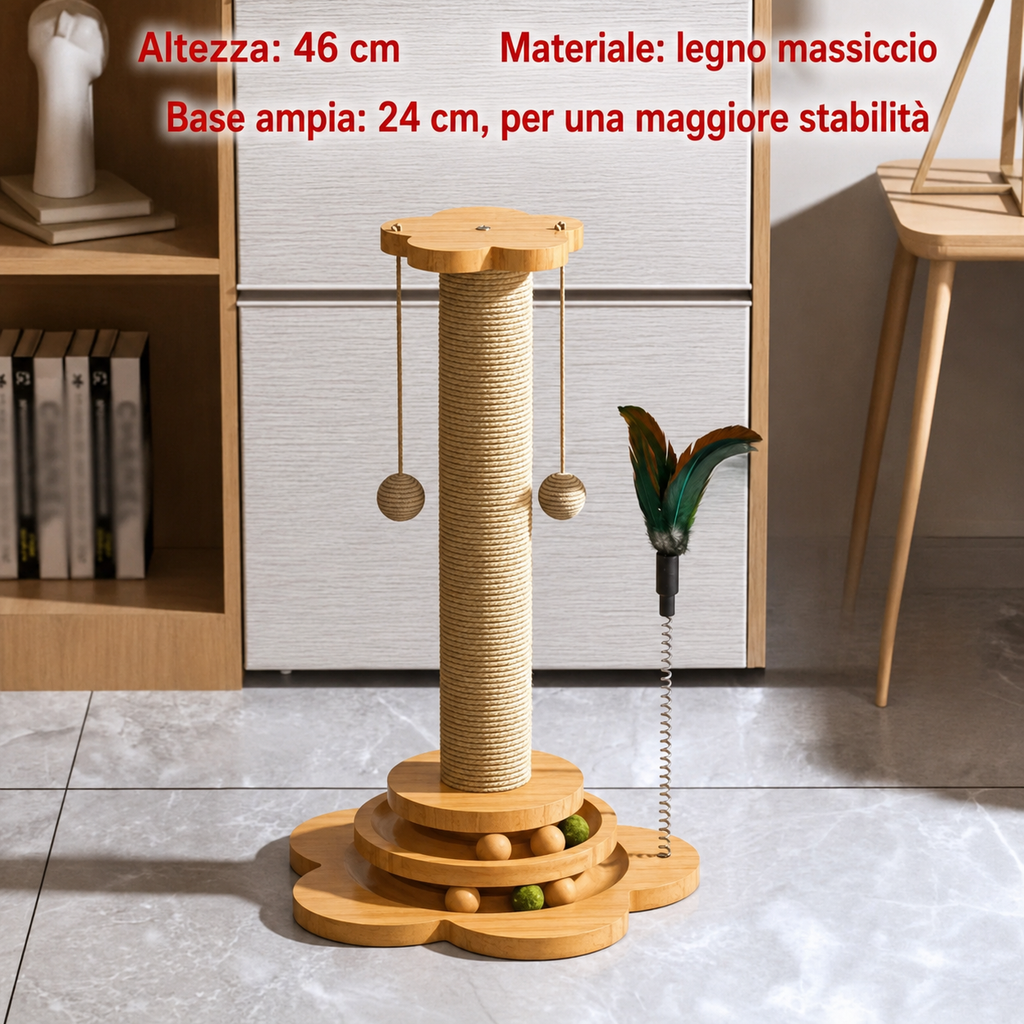 Tiragraffi in Legno Massello con Piattaforma Girevole e Gioco