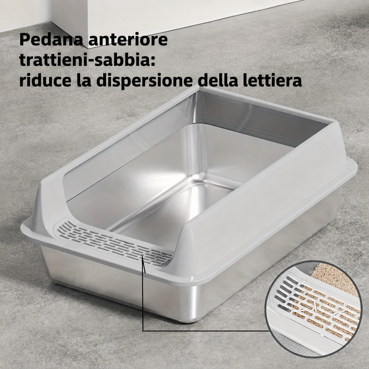 Lettiera in Acciaio Inox Semi-Chiusa Antispruzzo per Gatti