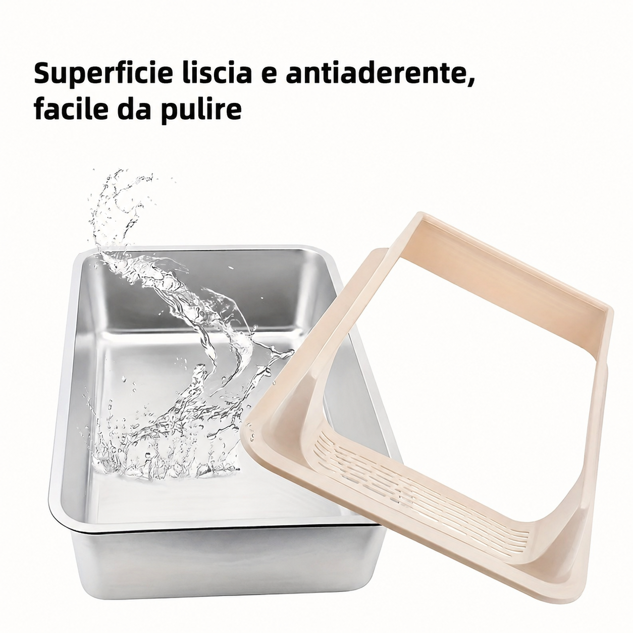 Lettiera in Acciaio Inox Semi-Chiusa Antispruzzo per Gatti