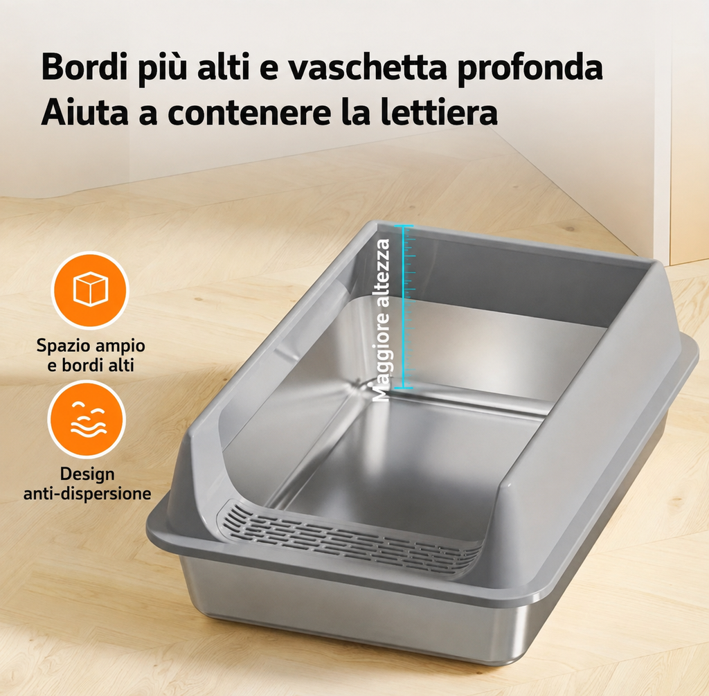 Lettiera in Acciaio Inox Semi-Chiusa Antispruzzo per Gatti — foto 6