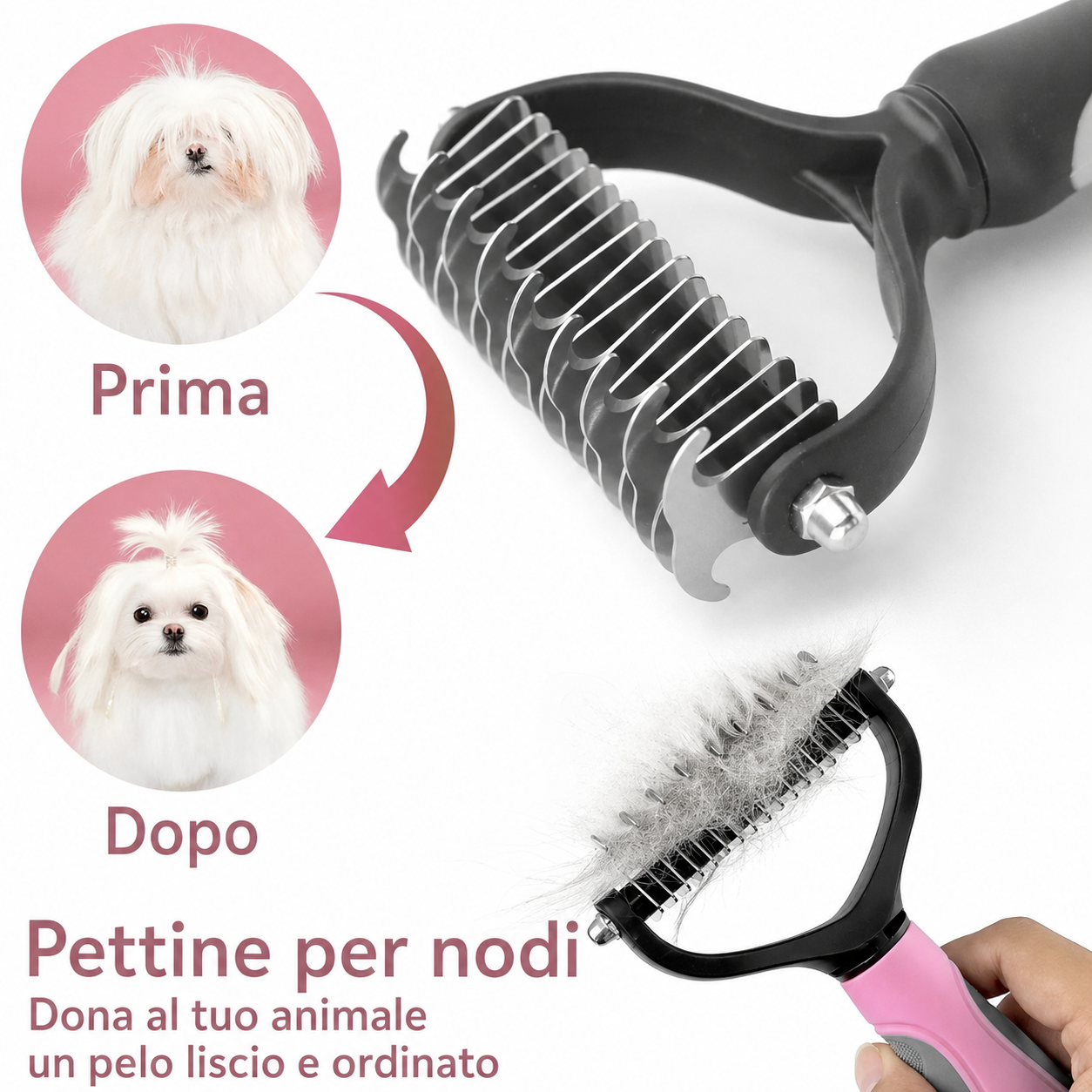Pettine Districante in Acciaio a Doppio Lato per Cani e Gatti — foto 3