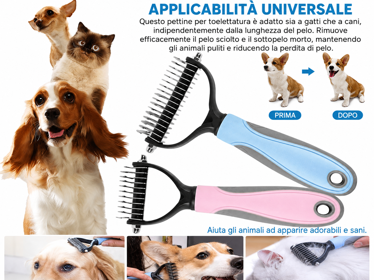 Pettine Districante in Acciaio a Doppio Lato per Cani e Gatti — foto 2