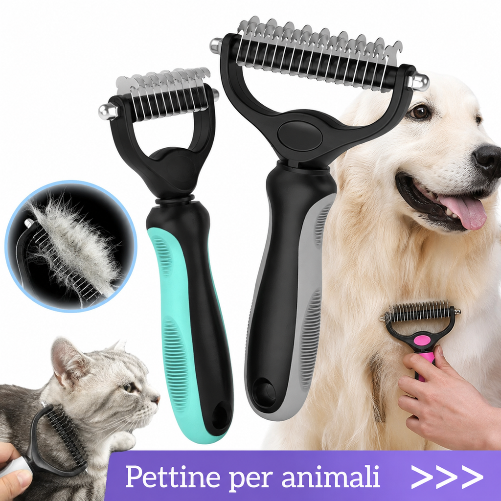 Pettine Districante in Acciaio a Doppio Lato per Cani e Gatti