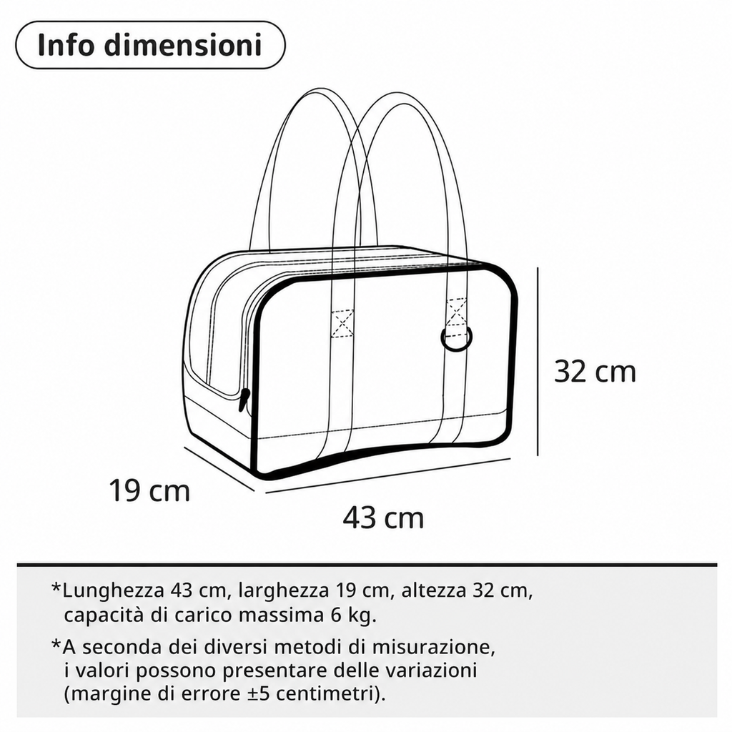 Borsa Trasportino Trasparente per Cani e Gatti fino a 6 kg
