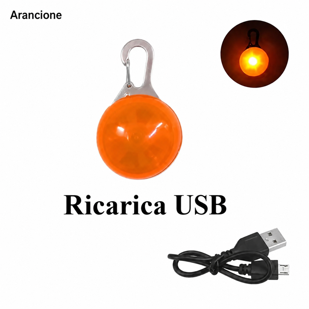 Ciondolo LED Ricaricabile USB per Collare di Cani e Gatti