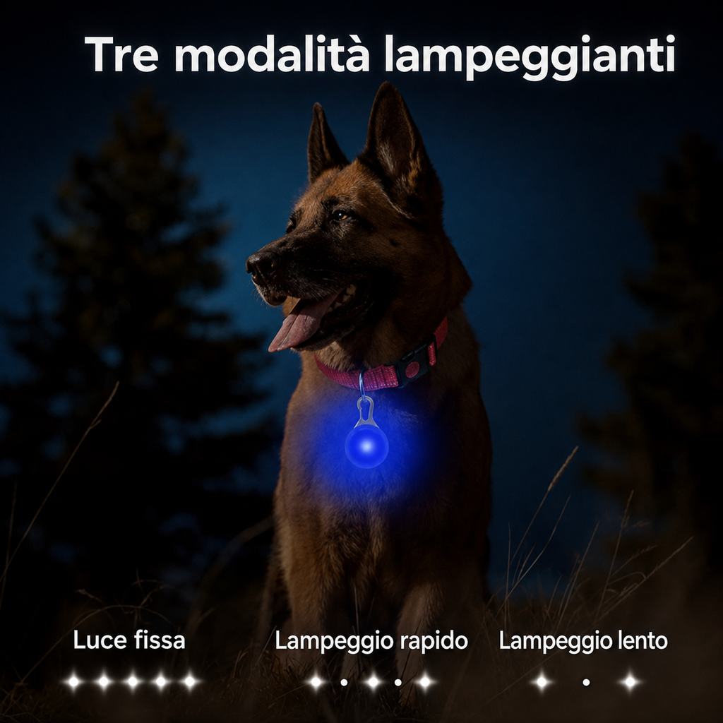 Ciondolo LED Ricaricabile USB per Collare di Cani e Gatti