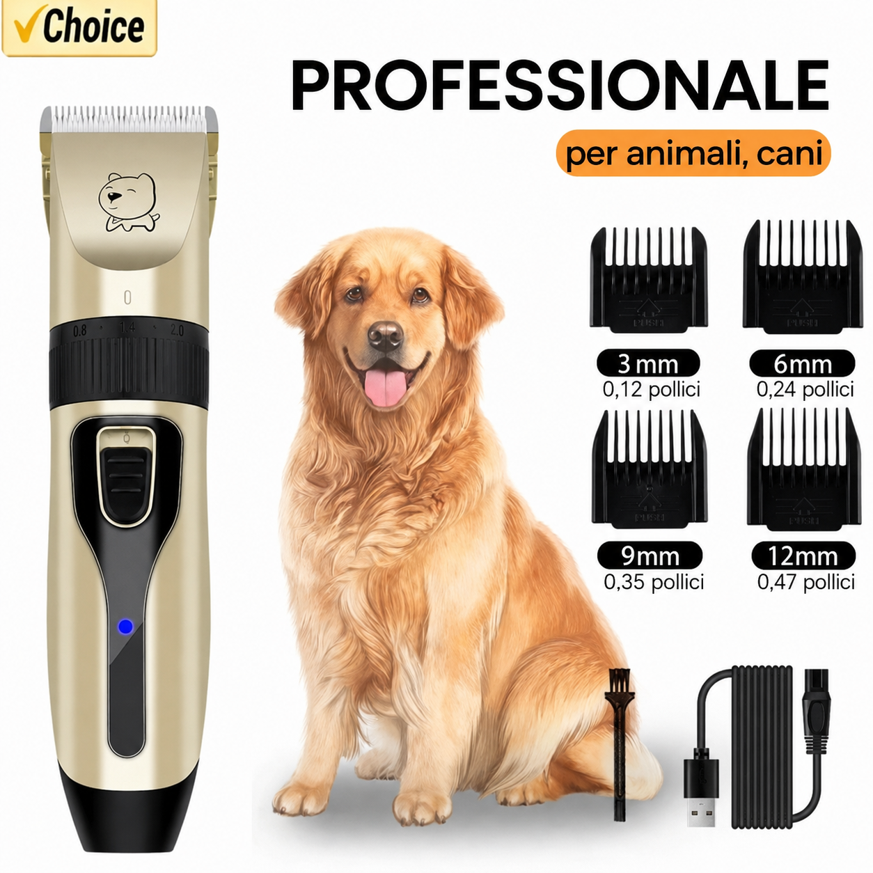 Tosatrice Elettrica Professionale per Cani e Gatti con Pettini