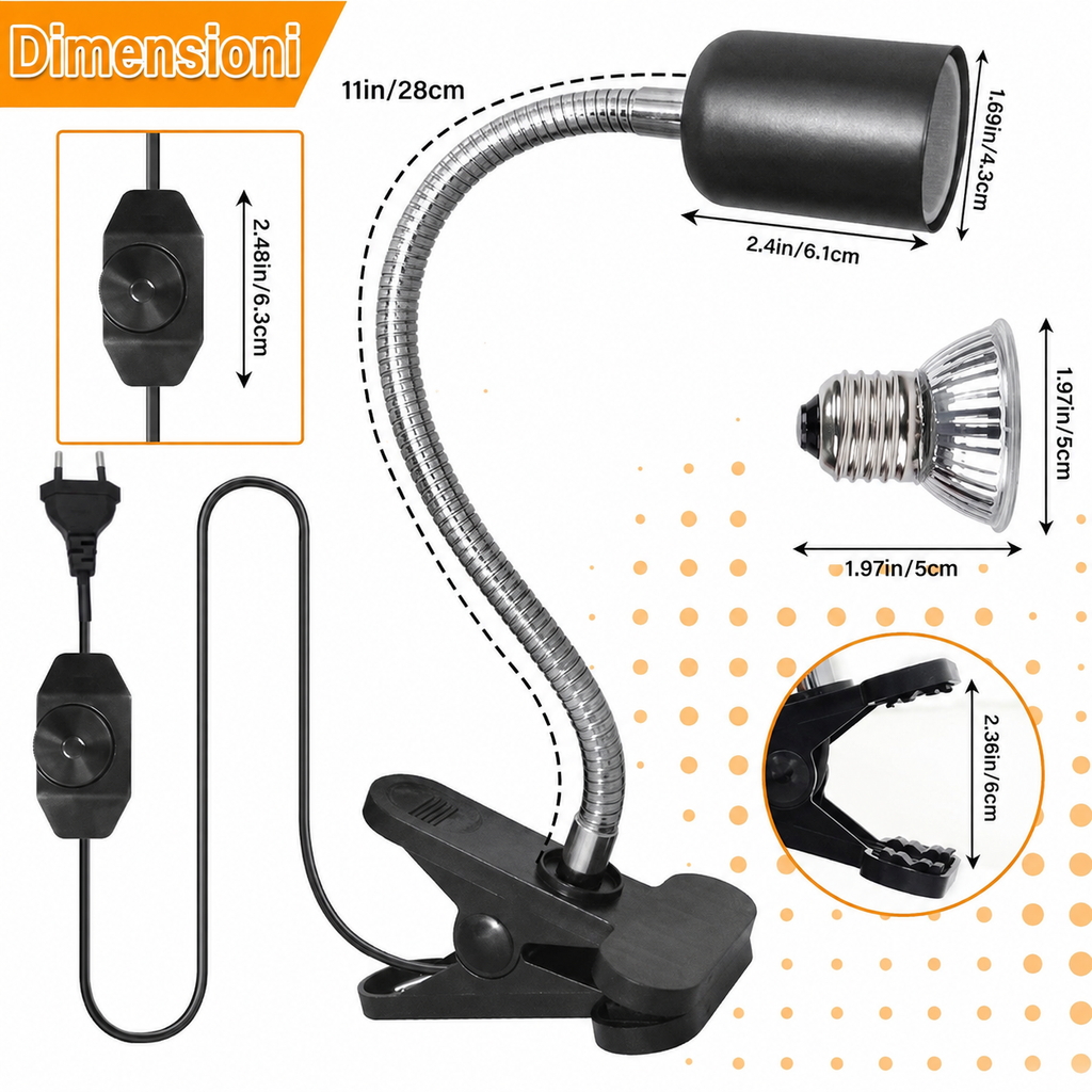 Lampada Riscaldante 50W UVA UVB con Spina Europea