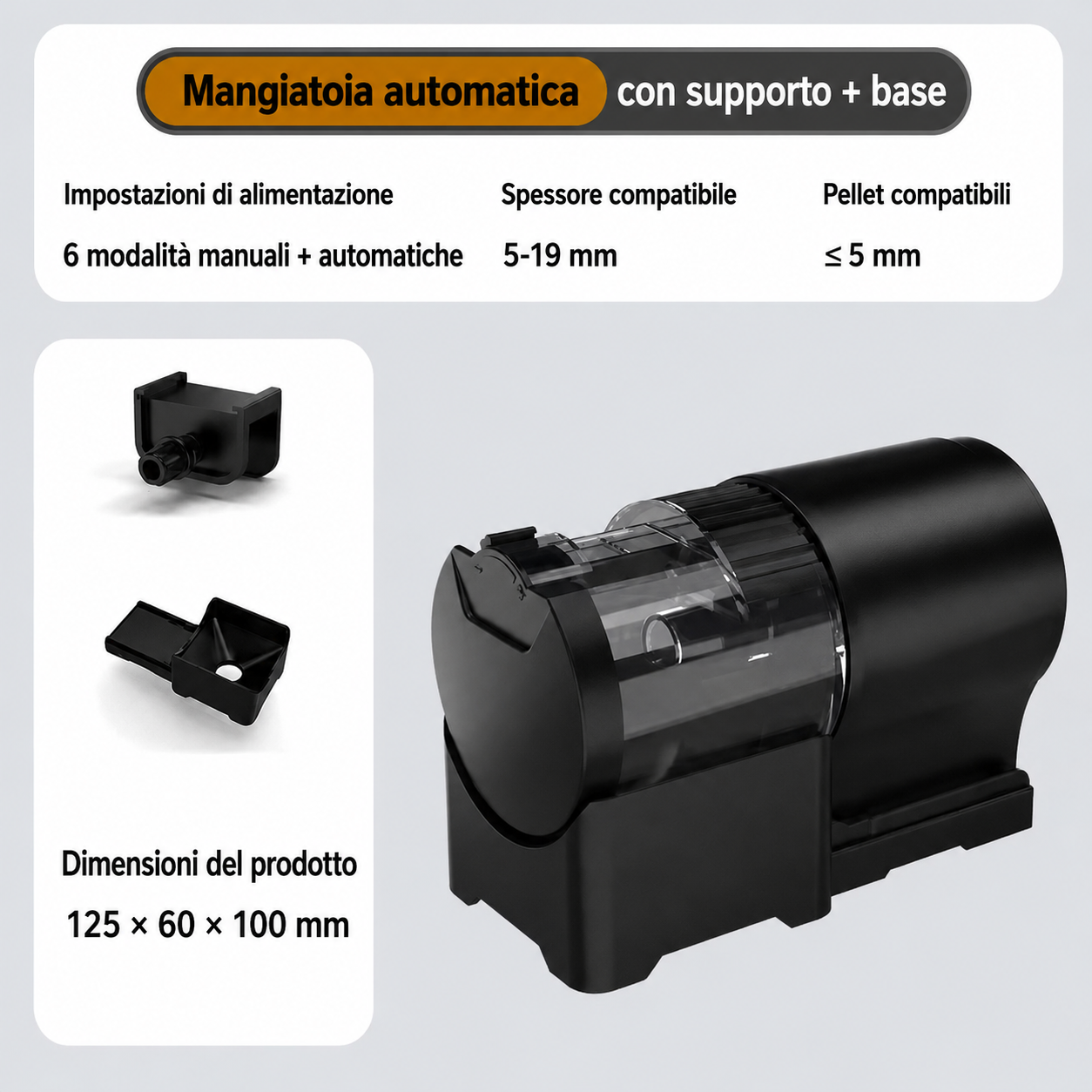 Mangiatoia Automatica Programmabile da 100 ml per Acquari
