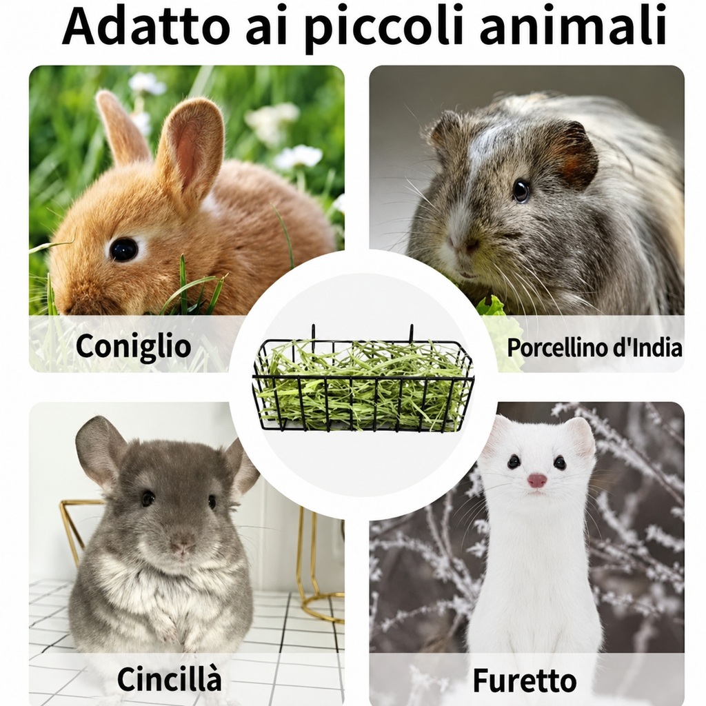 Rastrelliera in Metallo per Fieno con Ciotola Integrata
