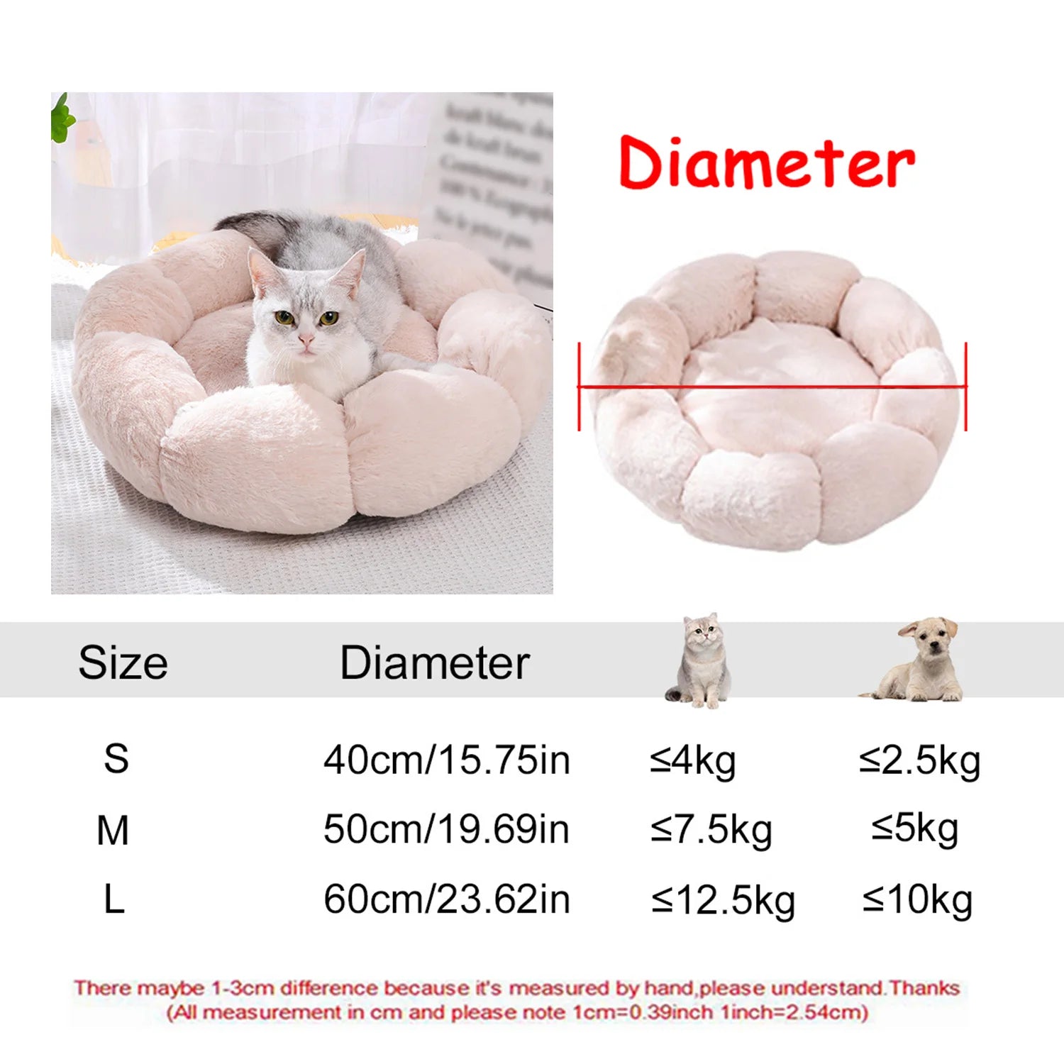 Cuccia Rotonda in Peluche Lavabile per Cani e Gatti