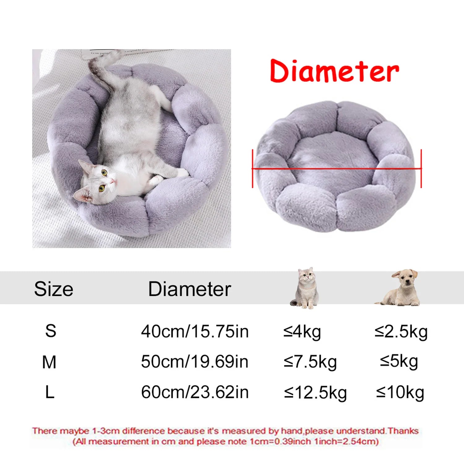 Cuccia Rotonda in Peluche Lavabile per Cani e Gatti