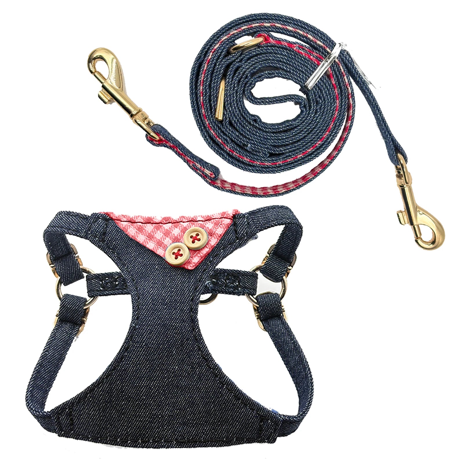 Set Pettorina e Guinzaglio in Denim per Cani e Gatti