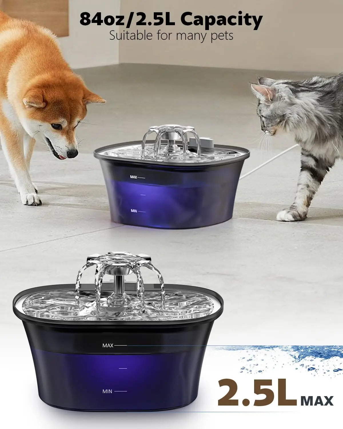 Fontanella Automatica 2,5 L con Filtri per Cani e Gatti