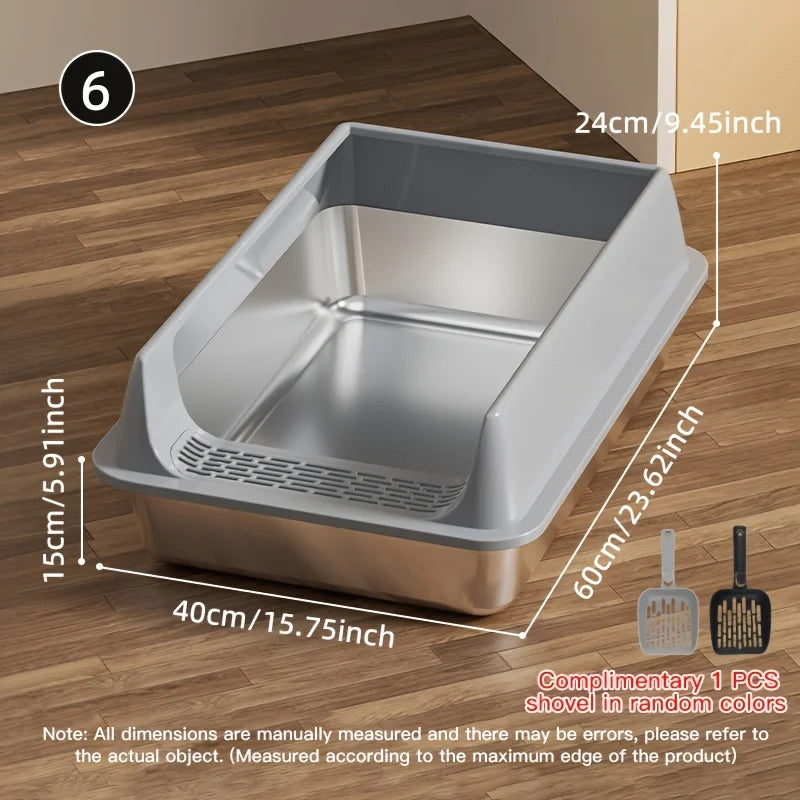 Lettiera in Acciaio Inox Semi-Chiusa Antispruzzo per Gatti