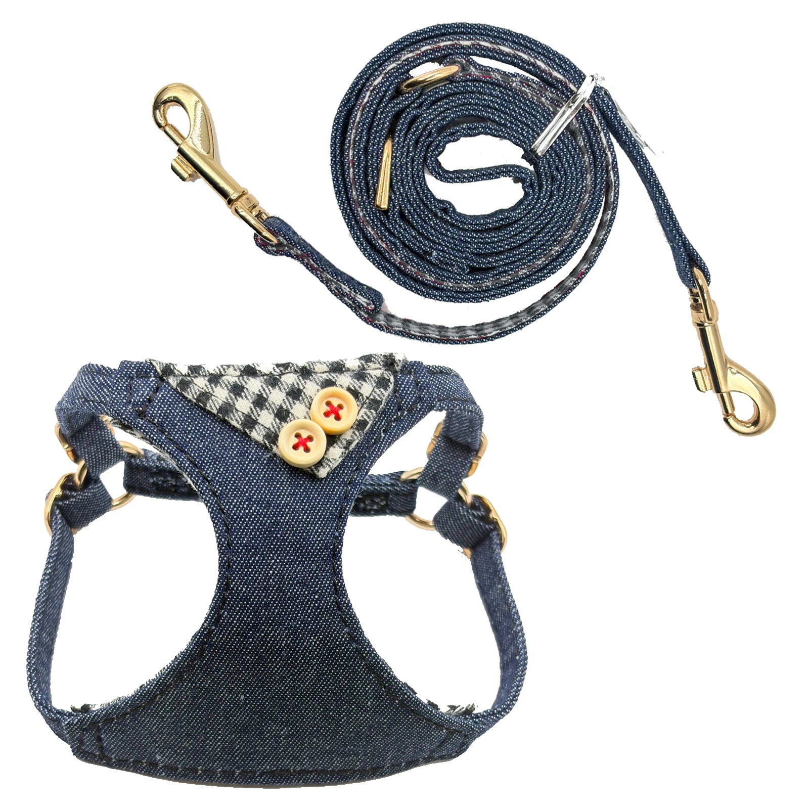 Set Pettorina e Guinzaglio in Denim per Cani e Gatti
