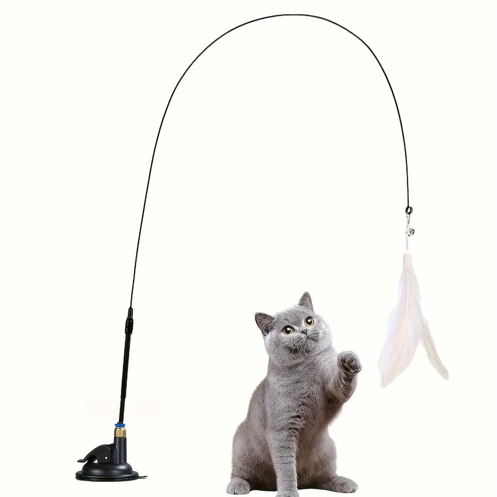 Canna da Gioco con Piume e Campanellino a Ventosa per Gatti