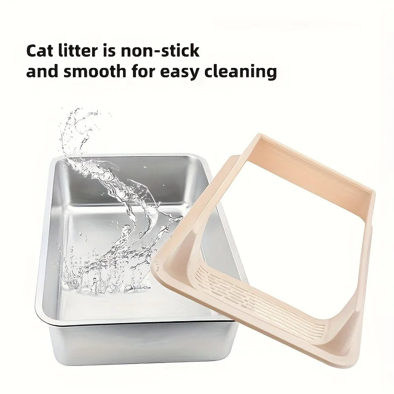 Lettiera in Acciaio Inox Semi-Chiusa Antispruzzo per Gatti