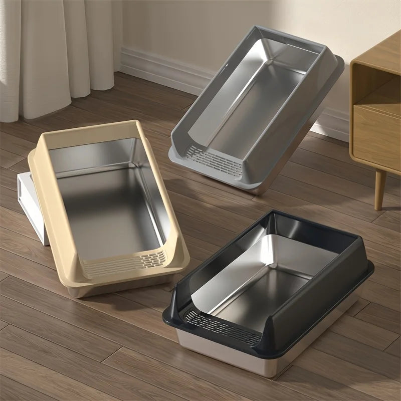 Lettiera in Acciaio Inox Semi-Chiusa Antispruzzo per Gatti