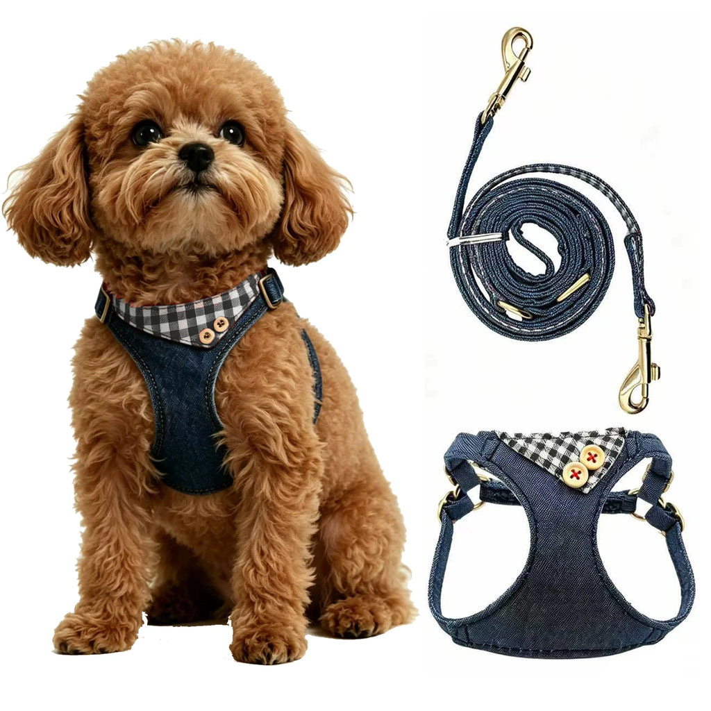 Set Pettorina e Guinzaglio in Denim per Cani e Gatti