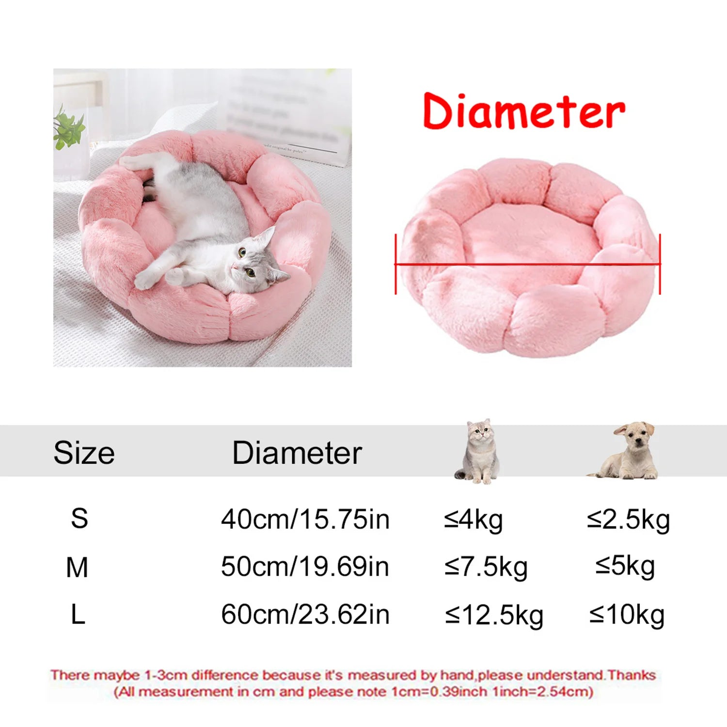 Cuccia Rotonda in Peluche Lavabile per Cani e Gatti